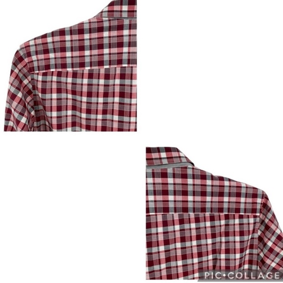 Ted Baker Burgundy/Gray Plaid Check Button Up Business Casual Shirt  Size 5/ XL - Picture 10 of 15